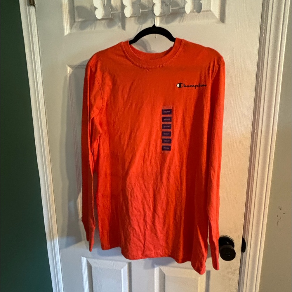 men's medium orange long sleeve champion shirt.